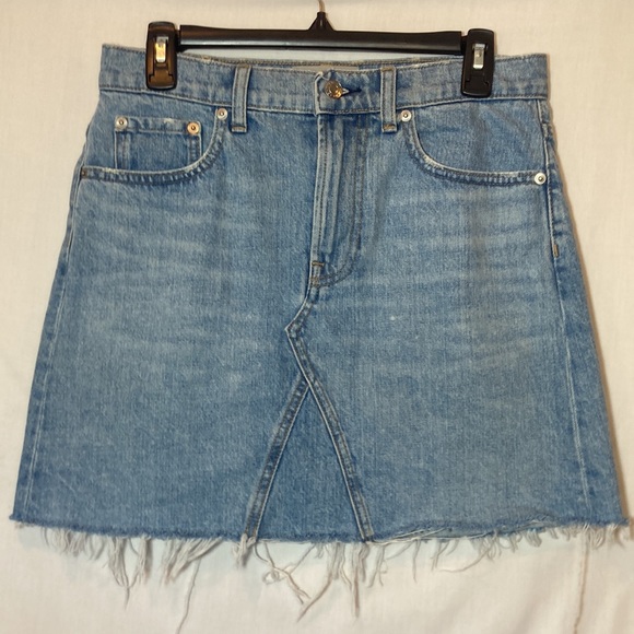 Everlane Raw Hem Denim Reconstructed Mini Blue Jean Skirt Size 28 - Picture 3 of 8